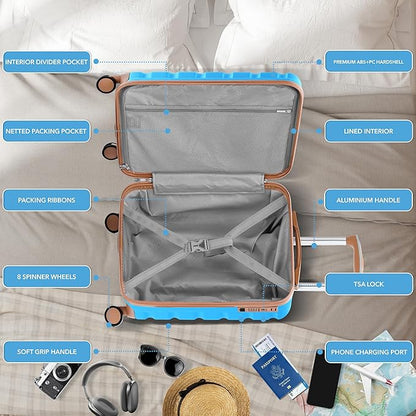 Flight Knight 21.5x15.5x9" Expandable Carry On Suitcase Hardside TSA Lock & USB C Port Lightweight Luggage Silent Double Spinner Wheels Maximum Canada Air Overhead Carry-On Bag Many Airlines Approved