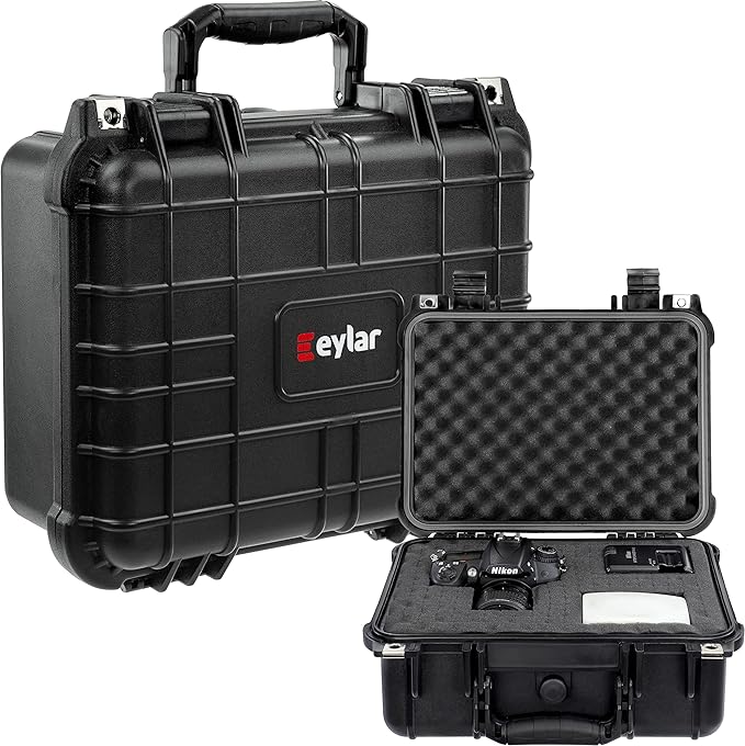 Eylar 13" Protective Hard Camera Case, IP67 Waterproof & Shockproof for Gear, Audio & Video Equipment, Drones, and Tools with Customizable Foam, TSA Approved, 13.37 Inch x 11.62 Inch x 6 Inch (Black)