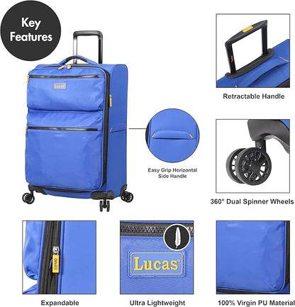 LUCAS Designer Luggage Collection - Expandable 24 Inch Softside Bag - Durable Mid-sized Ultra Lightweight Checked Suitcase with 8-Rolling Spinner Wheels (Royal Blue)