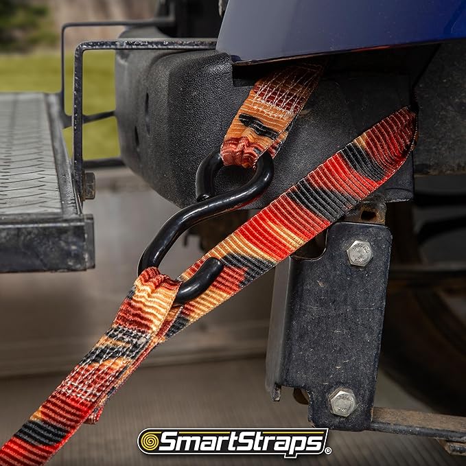 SmartStraps 14’ CamoX Ratchet Straps, 4 Pack – 3,000lbs Break Strength, 1,000lbs Safe Work Load – Premium Duty Tie Downs for Heavier Loads, Orange Camo Webbing