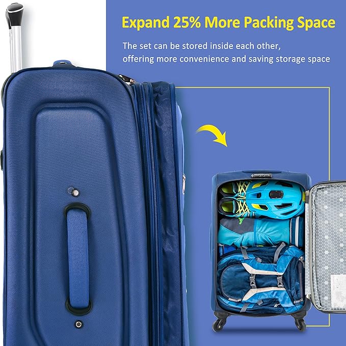 Luggage Sets 3 Piece Softside Expandable Lightweight Durable Softshell Suitcase Sets Spinner Wheels TSA Lock