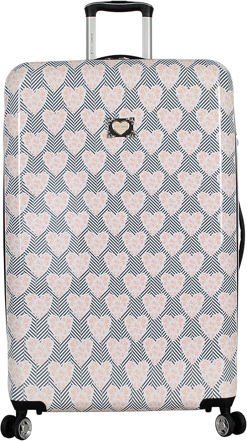 Betsey Johnson Designer Luggage Collection - Expandable 3 Piece Hardside Lightweight Spinner Suitcase Set - Travel Set includes 20-Inch Carry On, 26 inch and 30-Inch Checked Suitcase (Chevron Hearts)