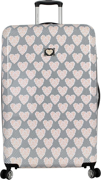 Betsey Johnson Designer Luggage Collection - Expandable 3 Piece Hardside Lightweight Spinner Suitcase Set - Travel Set includes 20-Inch Carry On, 26 inch and 30-Inch Checked Suitcase (Chevron Hearts)
