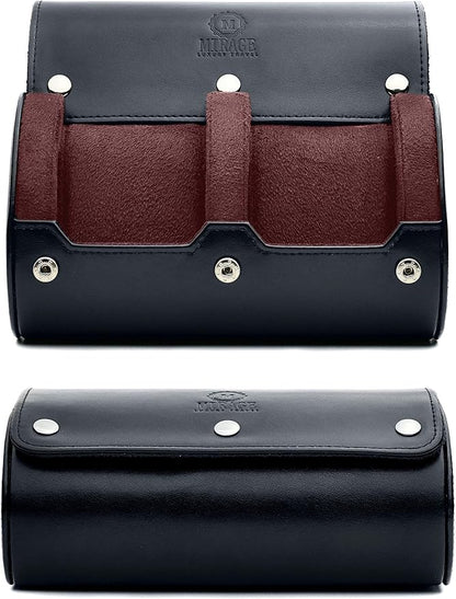 2 Watch Case for Men - Watch Roll Travel Case - Jade Black Motif Vegan Leather