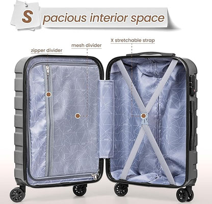 AnyZip Luggage Sets 3 Piece Hardshell Suitcase Set PC ABS Lightweight Travel Suitcases with 4 Double Spinner Wheels TSA Lock 20 24 28 Inch Silver