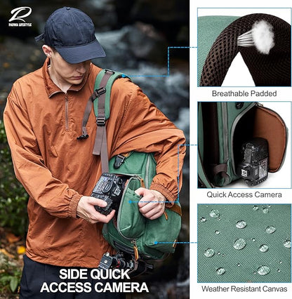 Padwa Lifestyle Green Camera Backpack - Professional DSLR & UAV Camera Bag,Anti Theft Canvas Camera Backpacks with Rain Cover,Large Capacity Photography Travel Camera Bag with Multi Compartments
