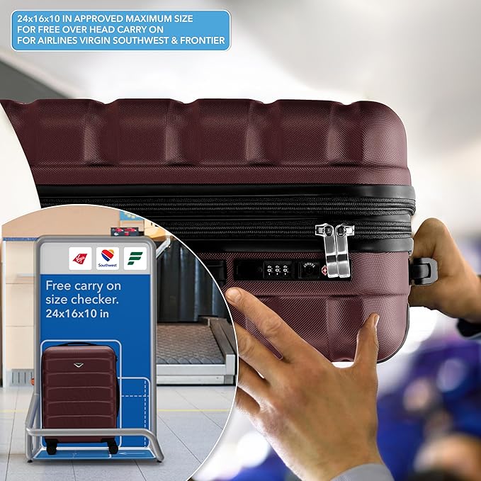 Flight Knight 24x16x10 Expandable Carry On Suitcase Hardside TSA Lock USB C Lightweight Luggage Silent Double Spinner Wheels Maximum Overhead Carry-On Bag For Virgin & South West Approved Airlines