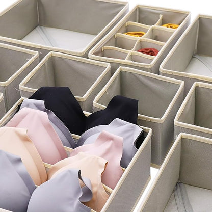 DIOMMELL Set of 21 Foldable Cloth Storage Box Closet Dresser Drawer Organizer Fabric Baskets Bins Containers Divider for Baby Clothes Underwear Bras Socks Lingerie Clothing,Grey 11-4249