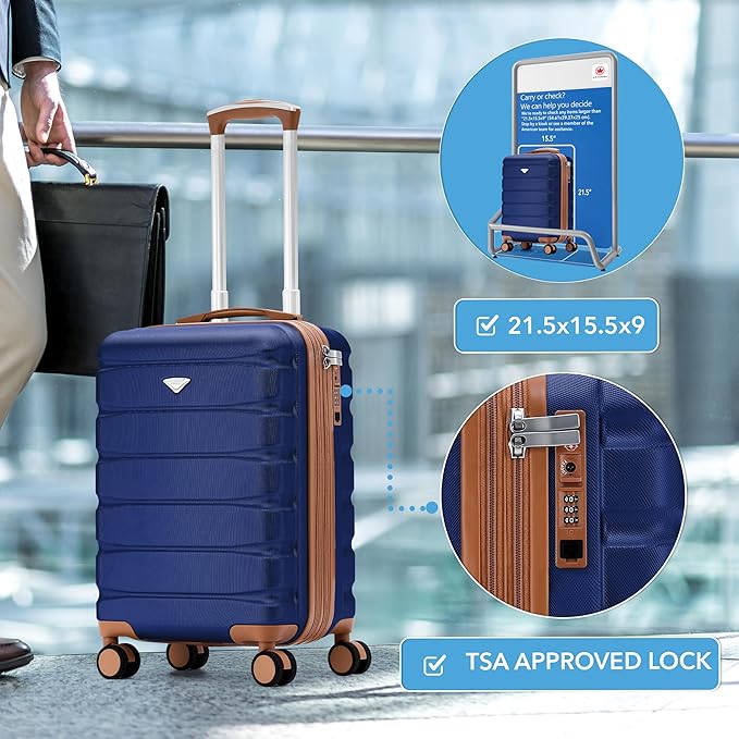 Flight Knight 21.5x15.5x9" Expandable Carry On Suitcase Hardside TSA Lock & USB C Port Lightweight Luggage Silent Double Spinner Wheels Maximum Canada Air Overhead Carry-On Bag Many Airlines Approved