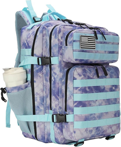 45L Tactical Assault Backpack 3 day assault pack with Molle Waterproof backpack Rucksack for Tactical Backpacks (Blue Tie-Dye)
