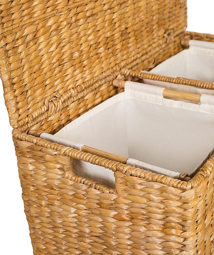 BIRDROCK HOME Oversized Divided Hamper with Liners (Honey) | Made of Natural Woven Seagrass Fiber | Organize Laundry | Cut-Out Handles for Easy Transport | Includes 2 Machine Washable Canvas Liners