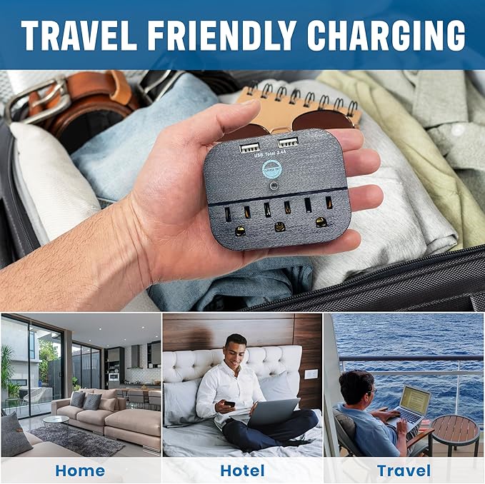 Cruise Approved Power Strip - Non Surge Protector Travel Power Strip with 2 USB Outlets - Cruise Ship Essentials 2025 & 2026 for Carnival, Princess, Norwegian, Holland America, MSC & Major Lines