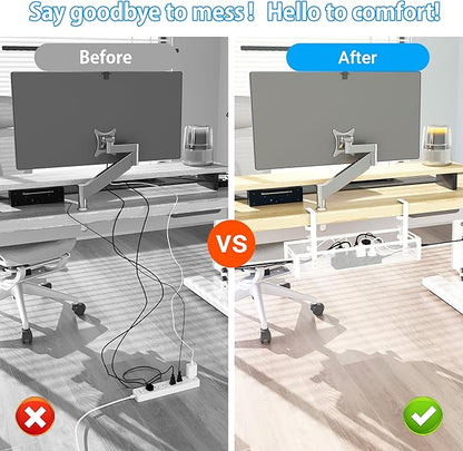 No Drill Under Desk Cable Management Tray, SONATURE 15.7" Cord Organizer for Table, Clamp Mount Desk Cable Management, Premium Carbon Steel Cable Organizer for Office, Home (White)