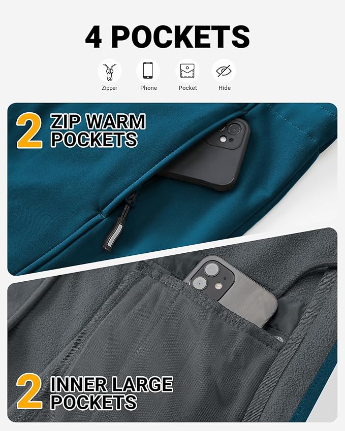 Outdoor Ventures Women's Lightweight Waterproof Fleece Lined Hooded Softshell Rain Jacket, Warm Windbreaker Long Coat