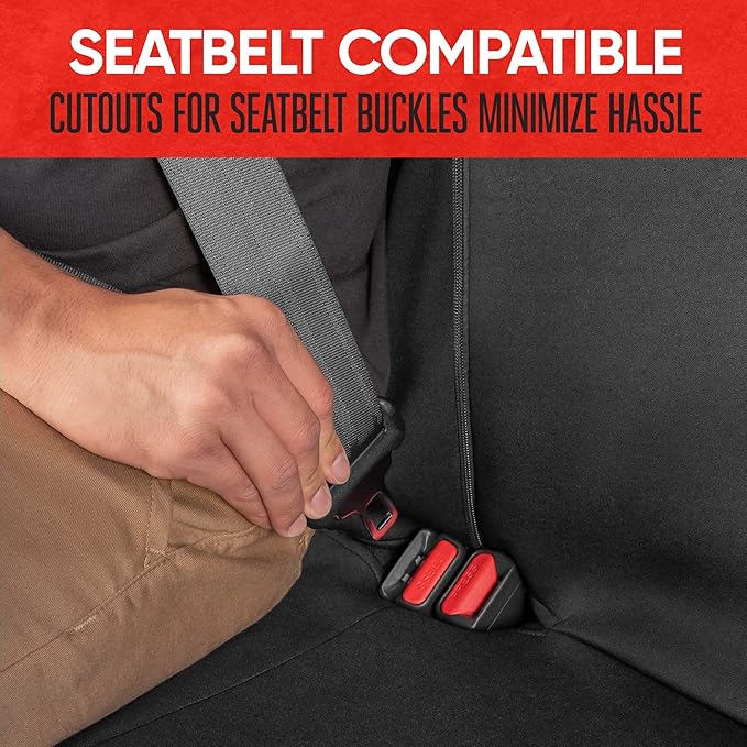 Motor Trend Waterproof Car Seat Covers Full Set – Black Seat Covers for Car Front & 60/40 Split Back Bench - Carseat Cover for Trucks, SUV, Vans - Universal Fit for Most Regular Size Vehicles