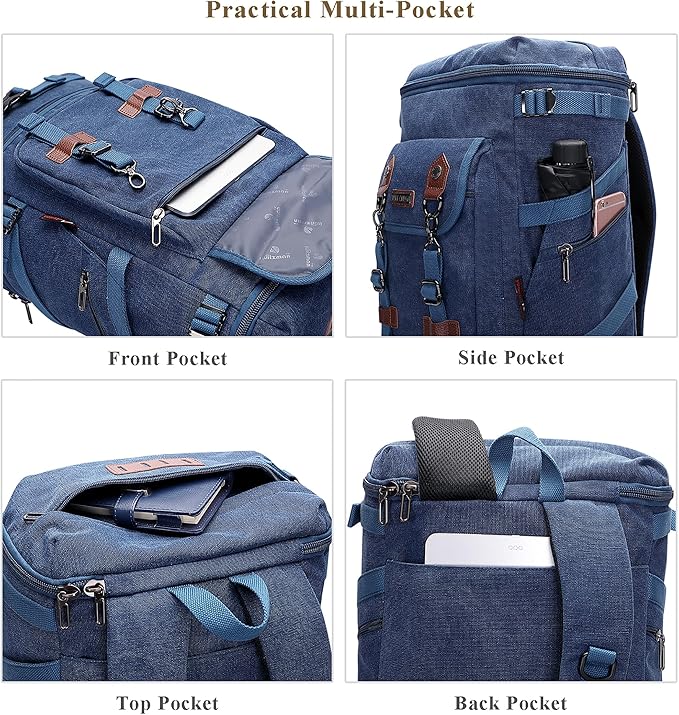 WITZMAN Travel Backpack for Men Women Canvas Backpack Carry on Luggage Rucksack Convertible Duffel Bag Large (A568 Blue)