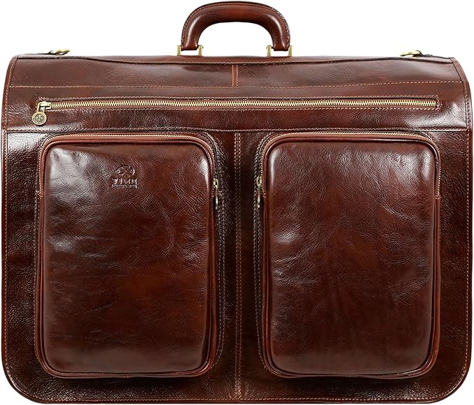 Time Resistance Leather Garment Bag - Slim Suit Duffel Carry-On Suitcase for Dress Protection (Brown)