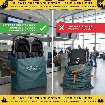 Extra Large,Heavy Duty Stroller and Car Seat Gate Check Bag,Compatible with: WONDERFOLD, BOB, DOONA, RADIO FLYER, VEER, JEEP WAGON, ETC., double and Jogging Strollers,Stroller Bag for Airplane