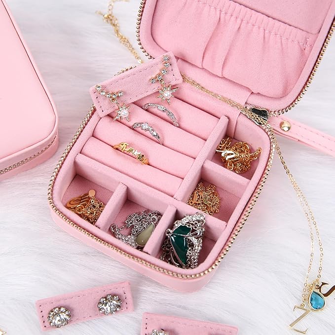 Angelina's Palace Personalized Jewelry Case with Name Engraved,Custom Leather Travel Jewelry Organizer Box for Rings,Earrings,Necklaces,Birthday Bridesmaid Gift For Women