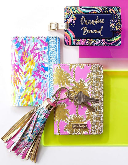 Lilly Pulitzer Leatherette Luggage Tag with Secure Strap, Colorful Suitcase Identifier for Travel
