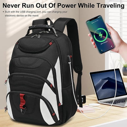 Boavan Laptop Backpack for men, 17.3 inch Laptop Bag with USB Port, Waterproof Travel Work Backpack Purse, Anti-Theft Teacher Nurse Doctor Casual Bookbags Office Business backpack，White