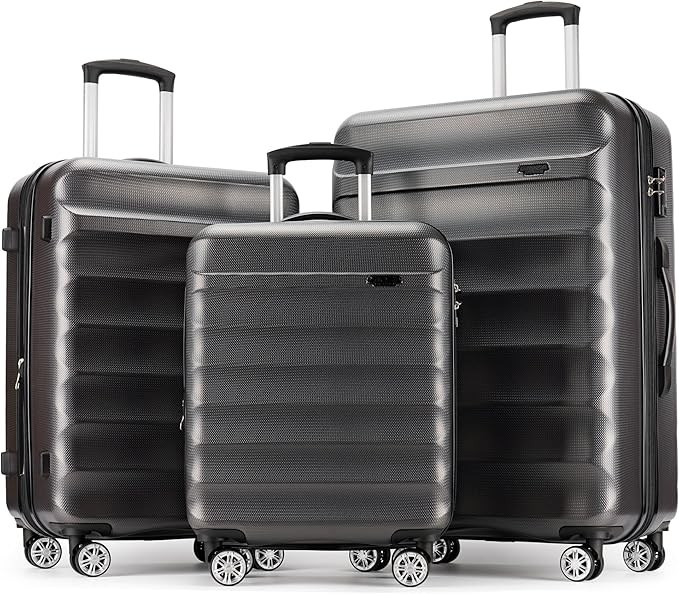 GinzaTravel 3-piece expandable luggage sets with Spinner Wheels， ABS hardshell Suitcase with TSA Lock，Large Luggage for Family Travel & carry on 20/24/28，Grey color