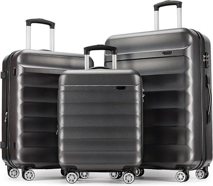 GinzaTravel 3-piece expandable luggage sets with Spinner Wheels， ABS hardshell Suitcase with TSA Lock，Large Luggage for Family Travel & carry on 20/24/28，Grey color