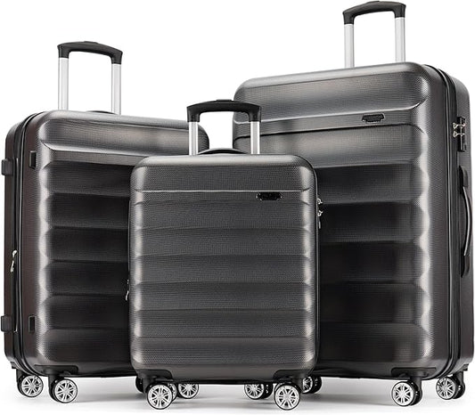 GinzaTravel 3-piece expandable luggage sets with Spinner Wheels， ABS hardshell Suitcase with TSA Lock，Large Luggage for Family Travel & carry on 20/24/28，Grey color