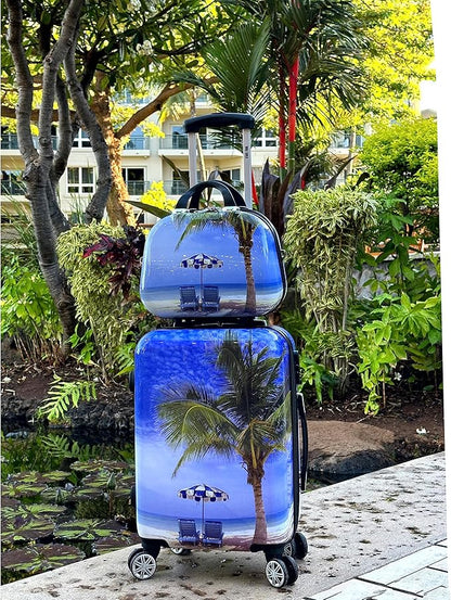 World Traveler VentureX Airline Approved 2-Piece Carry-On Luggage Set – Lightweight Hardside Polycarbonate Suitcase with Spinner Wheels - Palm Tree