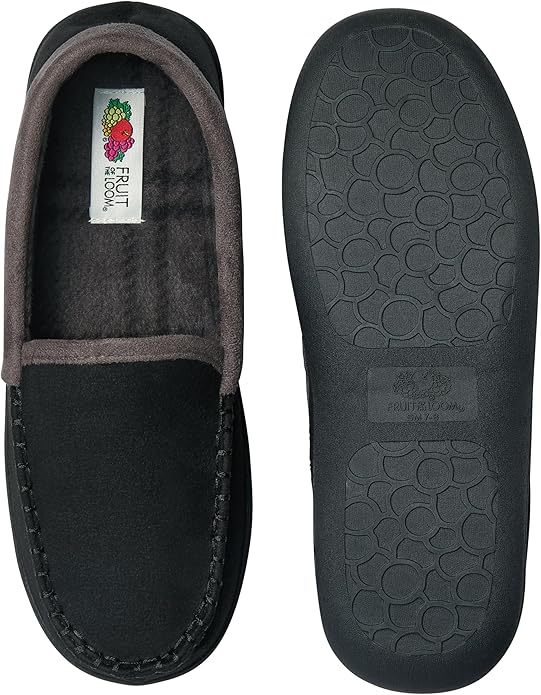 Fruit of the Loom Men’s Memory Foam House Slippers Indoor Outdoor – Microsuede Venetian Cozy Warm Men’s Slippers Plush House Shoes, Sizes 7-14