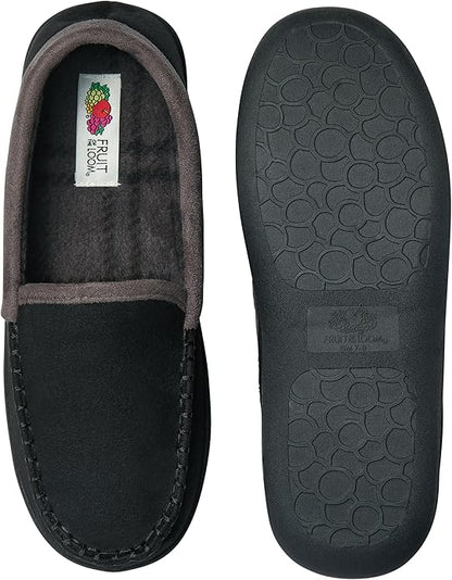 Fruit of the Loom Men’s Memory Foam House Slippers Indoor Outdoor – Microsuede Venetian Cozy Warm Men’s Slippers Plush House Shoes, Sizes 7-14