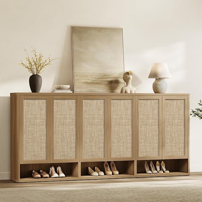 SICOTAS Rattan Shoe Storage Cabinet - Modular Shoe Cabinets with Door Tall Large Shoe Cabinet Storage for Entryway - 31.2" Wide Modular Cabinet for Hallway, Living Room