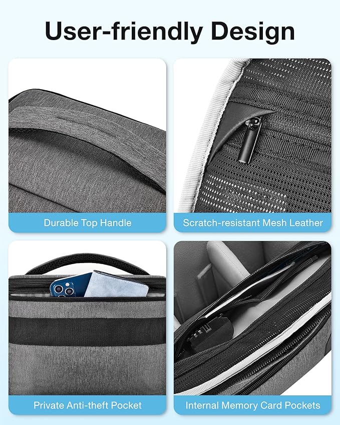 BAGSMART Small Camera Bag for Photographers, Compact Camera Shoulder Bags for DSLR/SLR/Mirrorless Cameras, Waterproof Crossbody Camera Case with Tripod Holder, Grey