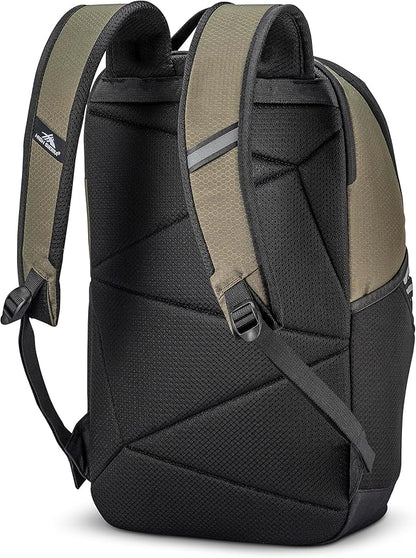 High Sierra Swoop Backpack, Lightweight Bookbag, Large Main Compartment + External Accessory Pockets, Separate Laptop Pocket, Dual Water Bottle Pockets, Fits most 17” Laptops, 30L Capacity, Olive