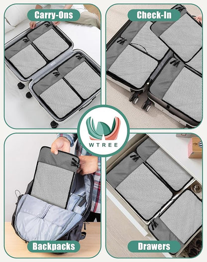 4-Piece Packing Cubes Travel Accessories Set for Suitcases - Luggage Organizer Bags with Double Zipper - Mesh Top - Medium - Dark Grey
