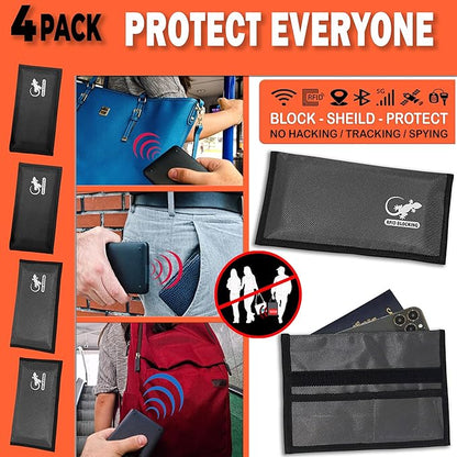 4 Faraday Bag Anti-Tracking GPS RFID Car Key Signal Blocker Wallet Shielding Pouch Protective Case for Cell Phone Car Key FOB, Data Privacy, Electronic Device Security (4 PACK - BLACK AND GRAY)