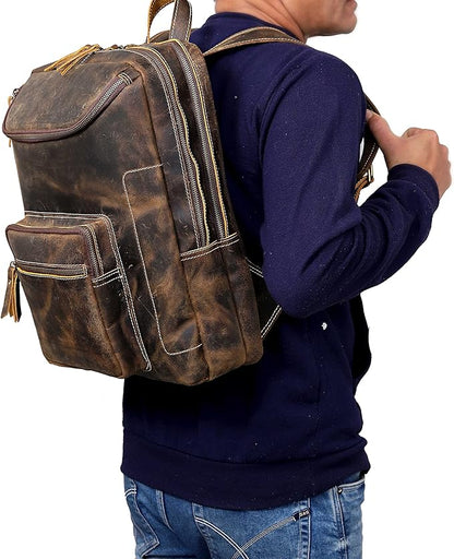 Vintage Leather Backpack For Men 16" Laptop Bag Large Capacity Business Travel Hiking Shoulder Daypacks Business Office Brown (Laptop Backpack 1)