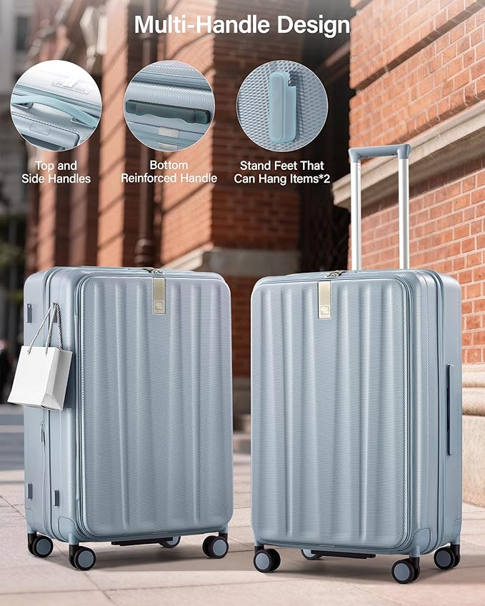 Hanke 26 Inch Expandable Luggage Top Opening Checked Bag Luggage Hard Shell Suitcases with Wheels Lightweight Travel Luggage Heavy Duty Luggage Suitcase with Lock for Woman Men-Grey