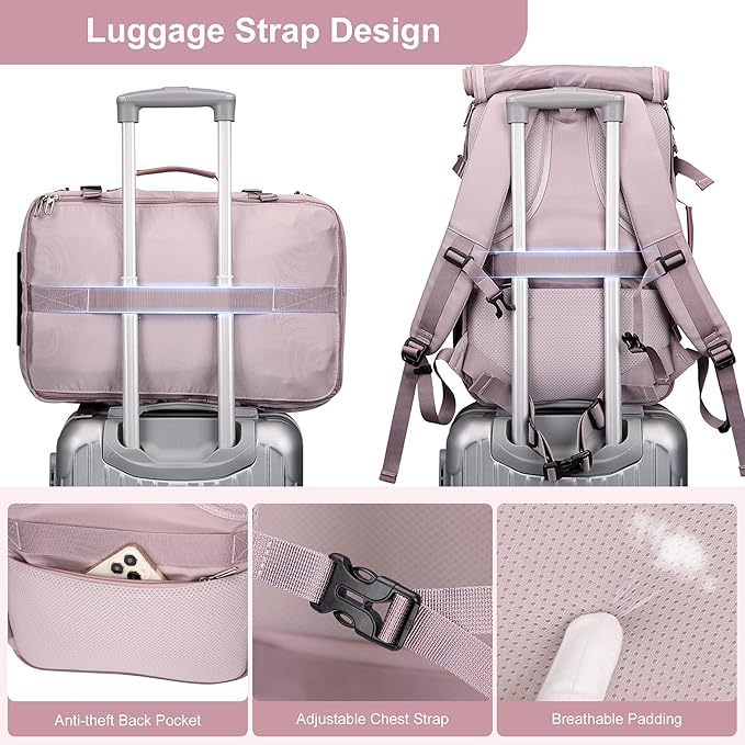 PIJUSHI Travel Backpack for Women Carry on Duffle Bag Backpack For Airplanes Luggage Rucksack with Shoe Compartment(PE048 Light Purple)