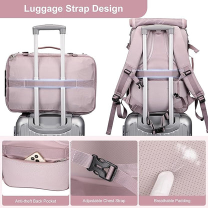 PIJUSHI Travel Backpack for Women Carry on Duffle Bag Backpack For Airplanes Luggage Rucksack with Shoe Compartment(PE048 Light Purple)