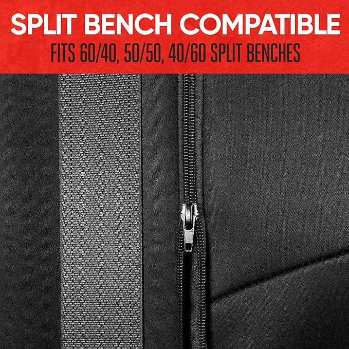 Motor Trend SpillGuard Waterproof Rear Bench Car Seat Cover, Beige Stitching – Split Bench Rear Seat Protector with Neoprene Padding, Back Seat Cover for Kids & Dogs, Car Interior Covers