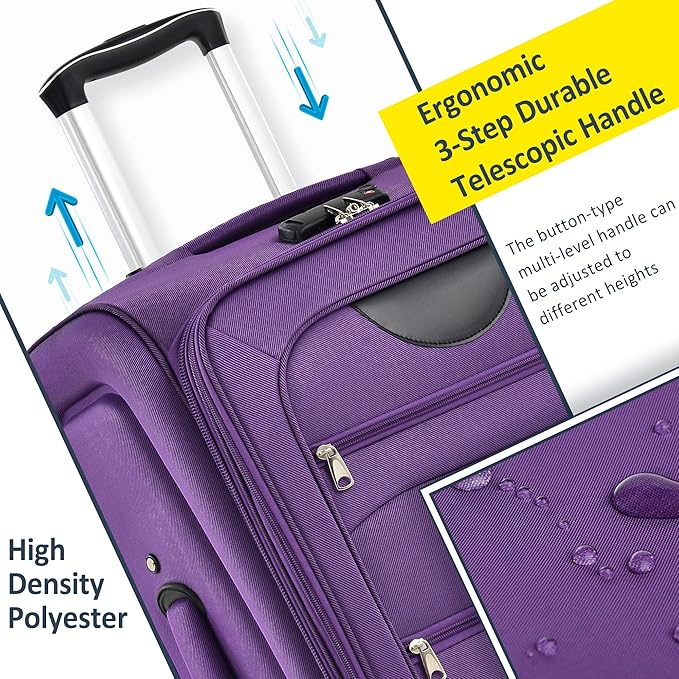 Luggage Sets 3 Piece Softside Expandable Lightweight Durable Softshell Suitcase Sets Spinner Wheels TSA Lock
