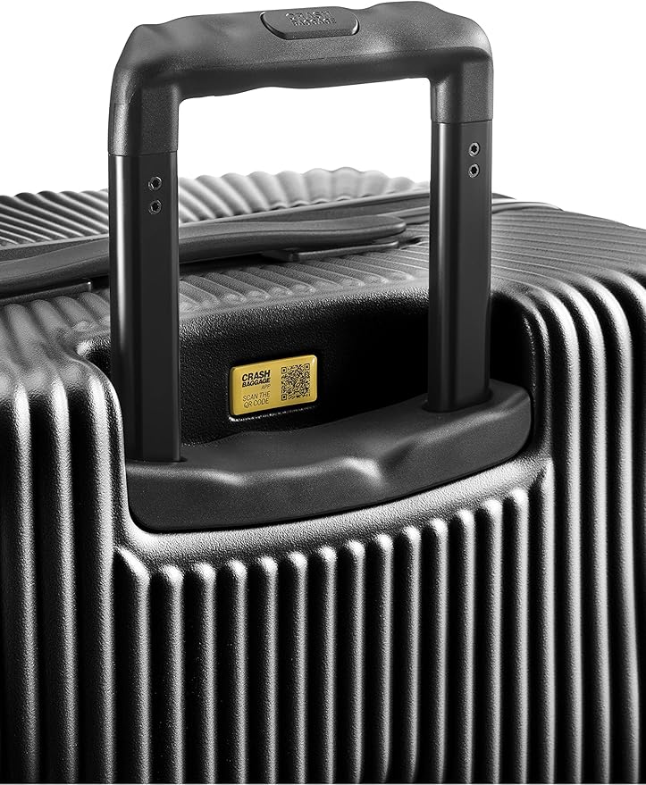 CRASH BAGGAGE Icon Stripe - 22 Inch Rolling Carry On Suitcase with 4 Spinner Wheels, Hardside Polycarbonate Travel Luggage, Lightweight, Interior Pockets, Airline Approved Lock, 36L - Black