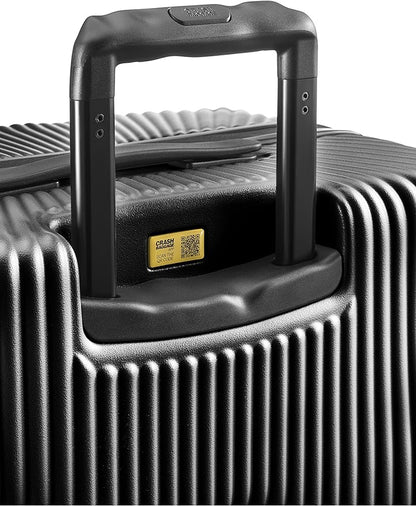 CRASH BAGGAGE Icon Stripe - 22 Inch Rolling Carry On Suitcase with 4 Spinner Wheels, Hardside Polycarbonate Travel Luggage, Lightweight, Interior Pockets, Airline Approved Lock, 36L - Black