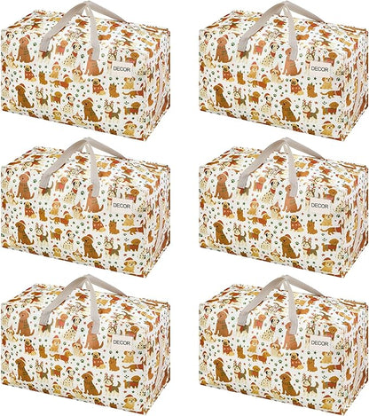VENO 6 Pack Moving Bags and Large Christmas Decoration Storage Bins with lids. Alternative to Moving Boxes, Packing Supplies for College. Heavy Duty Totes (Holiday Pups, 6 Pack)