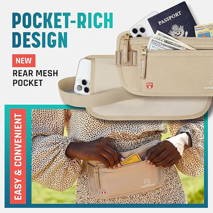 Alpha Keeper Hidden Travel Money Belt - RFID Blocking Waist Wallet & Passport Holder for Women and Men, Anti-Theft Slim Security Pouch