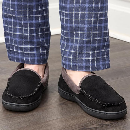 Fruit of the Loom Men’s Memory Foam House Slippers Indoor Outdoor – Microsuede Venetian Cozy Warm Men’s Slippers Plush House Shoes, Sizes 7-14