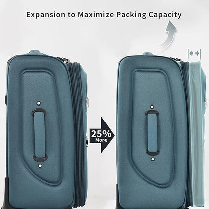 Merax Softside Luggage Set, Travel Suitcase Expandable Lightweight, 3 Piece Luggage Sets with Spinner Wheels 22" 26" 30" Suitcase with TSA Lock (Blue Green)