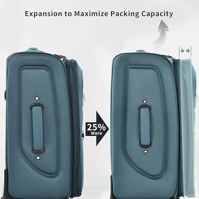 Merax Luggage Set, Softside Suitcase 3 Piece, Expandable Lightweight Luggage Sets with Duffel Bag 22" 26" 30" Suitcase with Wheels TSA Lock,Blue Green