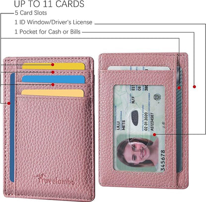Travelambo Slim Wallet Front Pocket Minimalist Leather RFID Blocking Medium Size